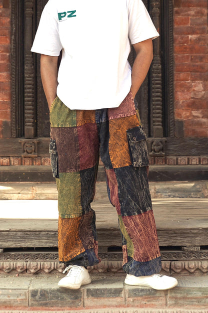Handmade Patchwork Bohemian Cargo Pants – Unisex Hippie Yoga Trousers from Nepal