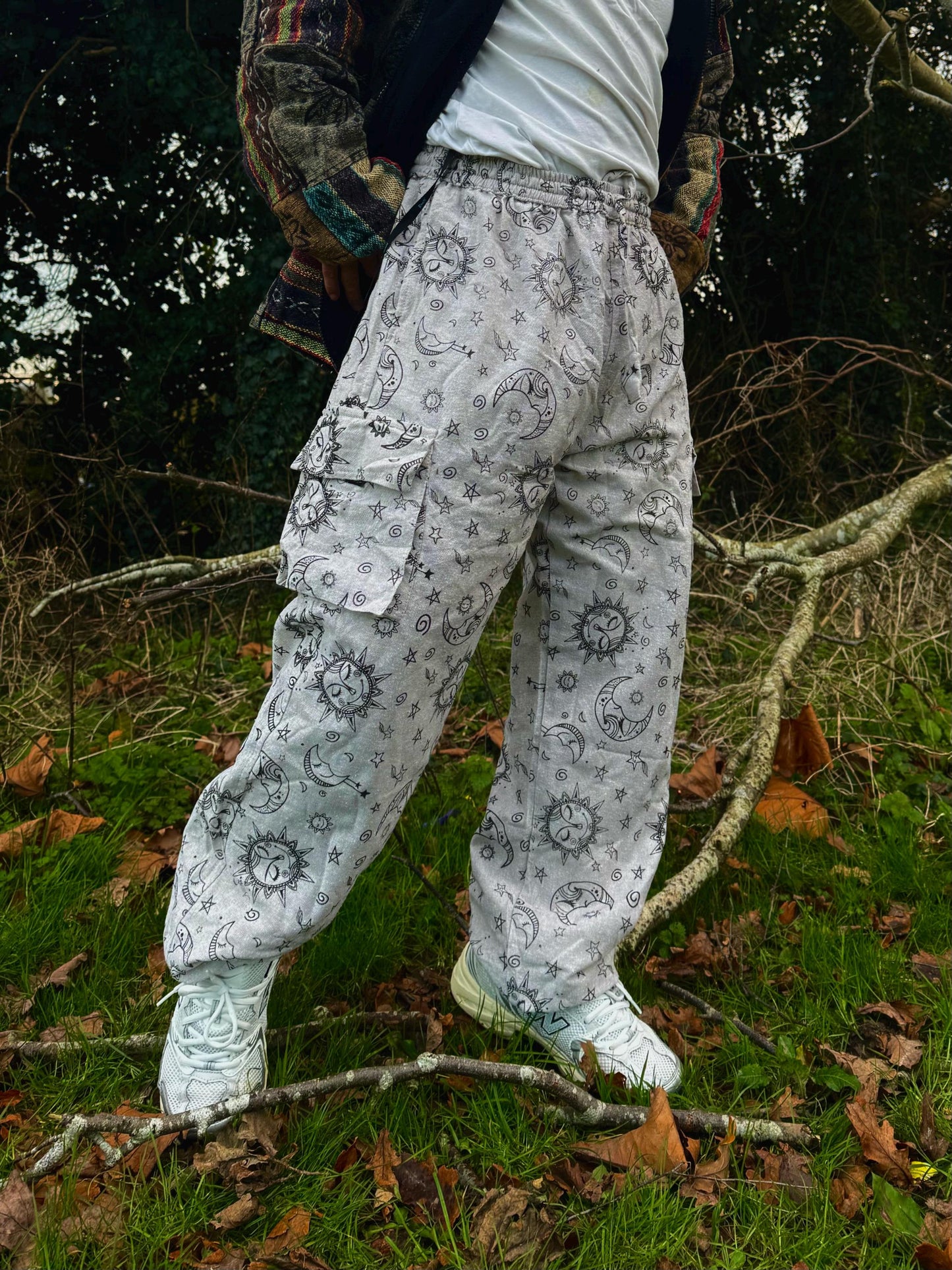 Unisex Sun & Moon Print Cotton Hippie Pants - Festival Joggers