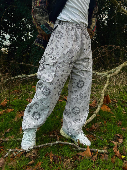 Unisex Sun & Moon Print Cotton Hippie Pants - Festival Joggers