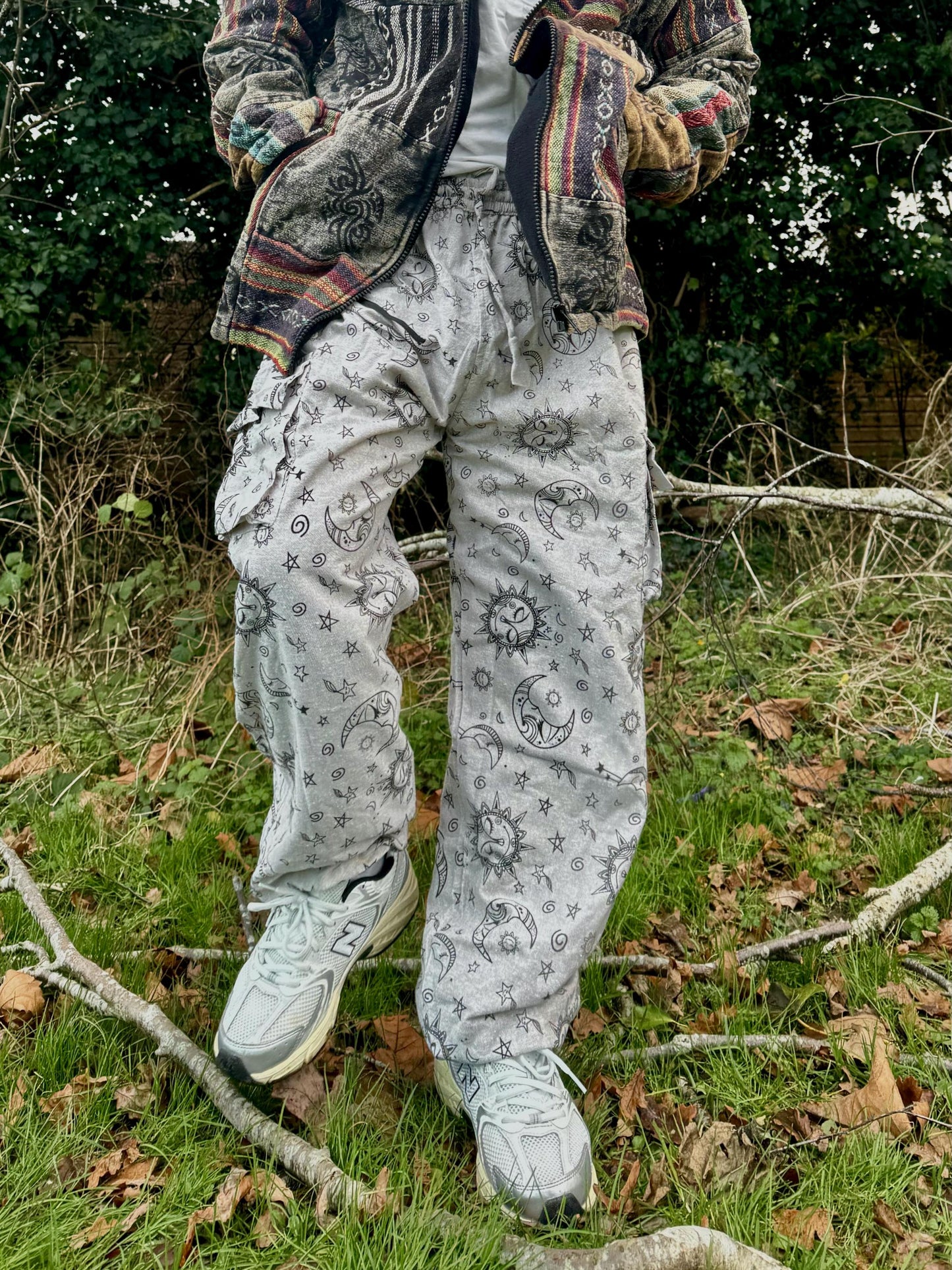 Unisex Sun & Moon Print Cotton Hippie Pants - Festival Joggers