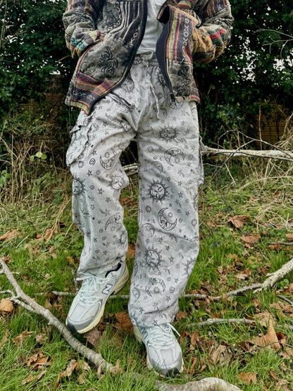 Unisex Sun & Moon Print Cotton Hippie Pants - Festival Joggers