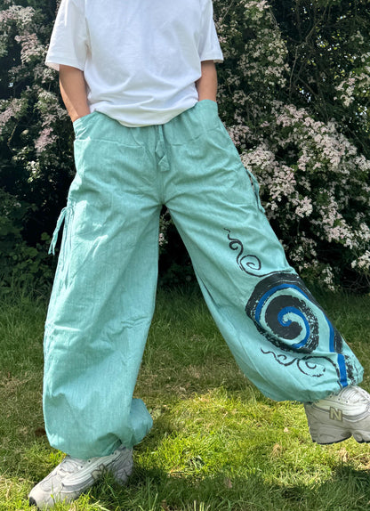 Handmade Spiral Hippie Pants: Unisex Cotton Boho Joggers