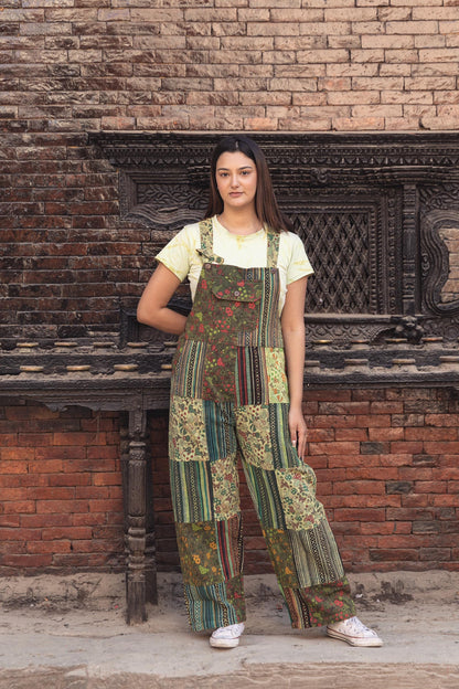 Handmade Patchwork Cotton Overalls: Hippie Festival Dungarees