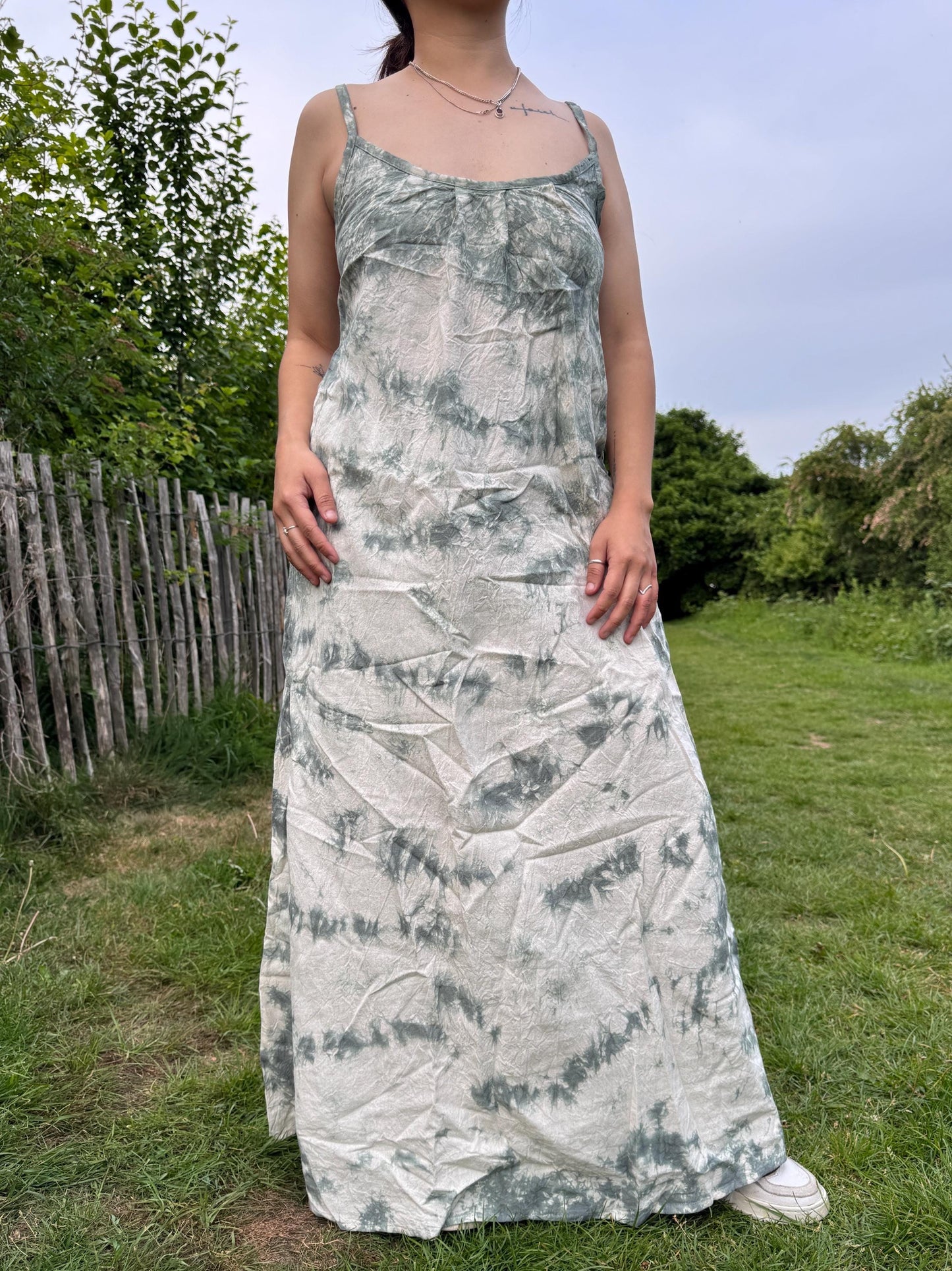Handmade Tie Dye Maxi Dress: Boho Cotton Sundress, Adjustable Straps