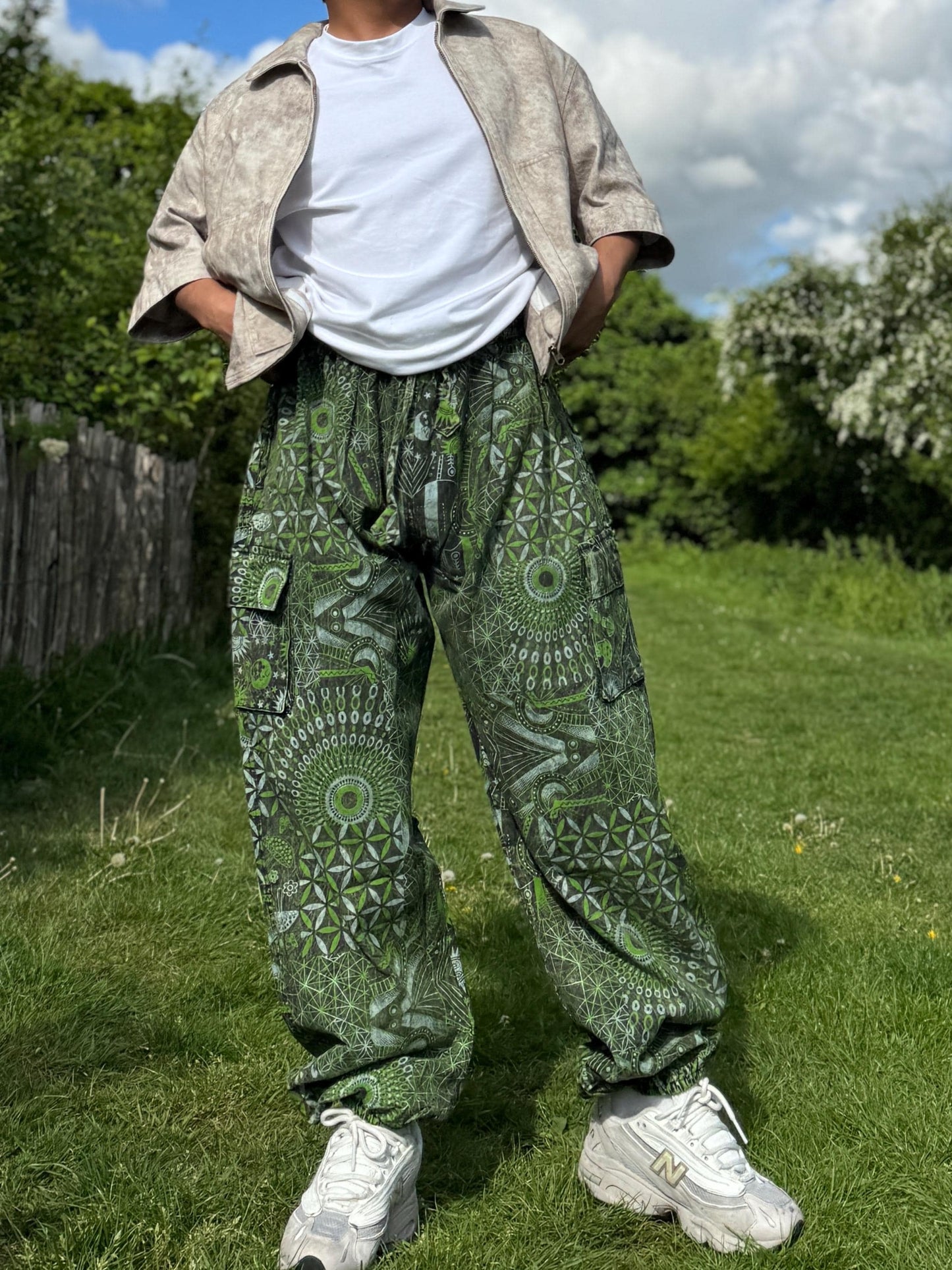 Psychedelic Geometric Cargo Pants: Fair Trade Festival Trousers