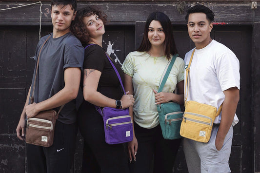 Handmade Cotton Crossbody Bag with Adjustable Strap and Three Zip Compartments