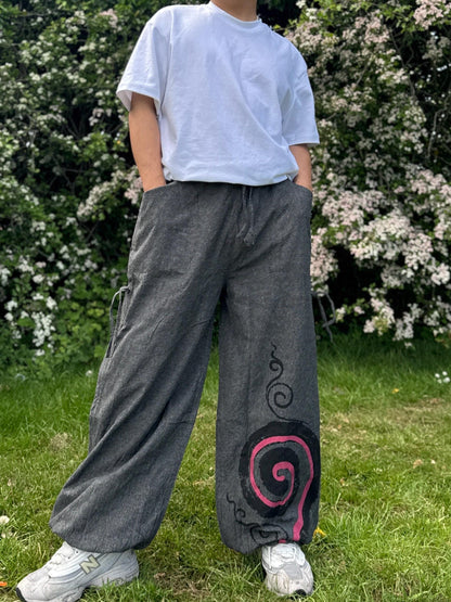 Handmade Spiral Hippie Pants: Unisex Cotton Boho Joggers