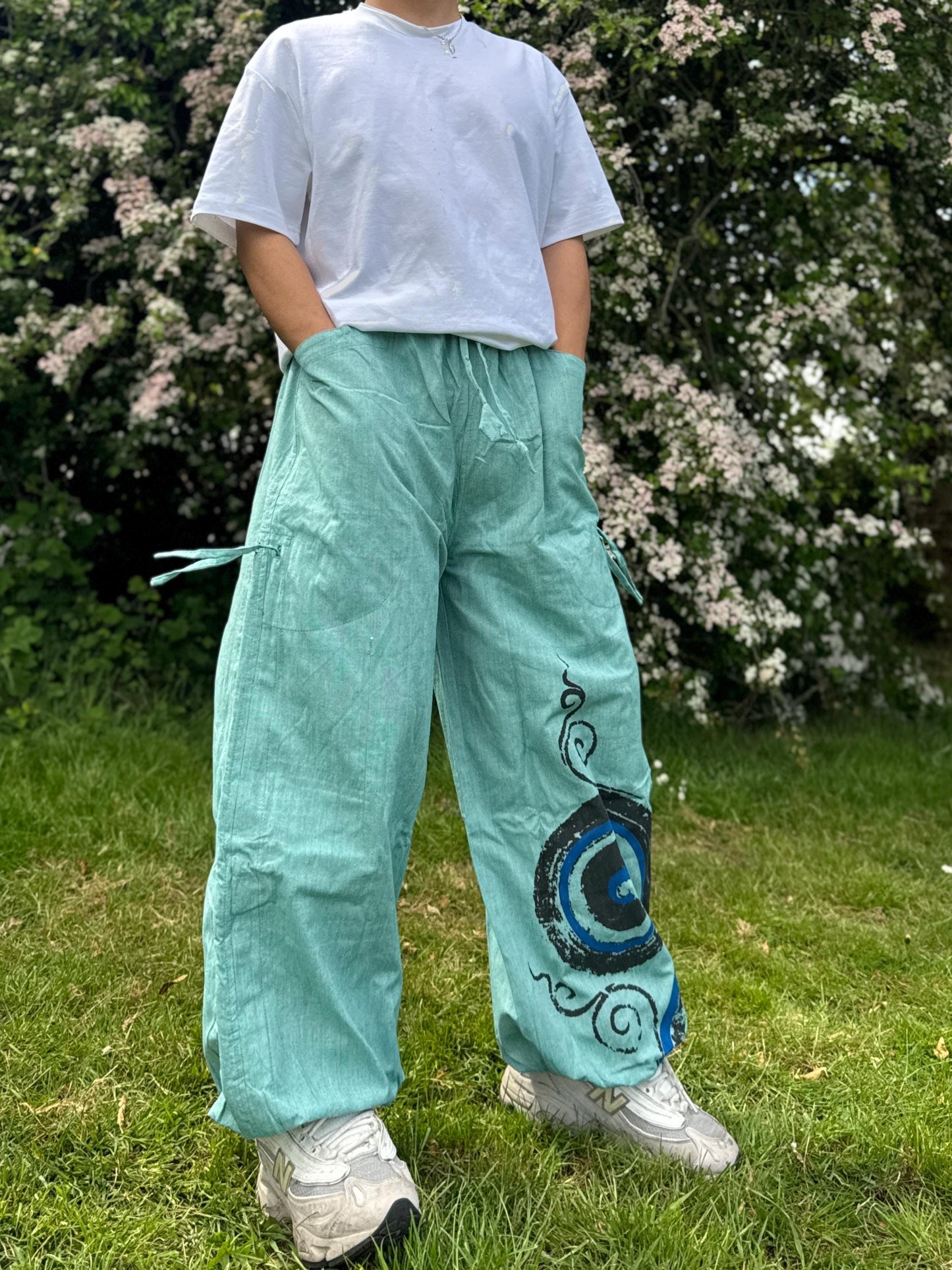 Handmade Spiral Hippie Pants: Unisex Cotton Boho Joggers