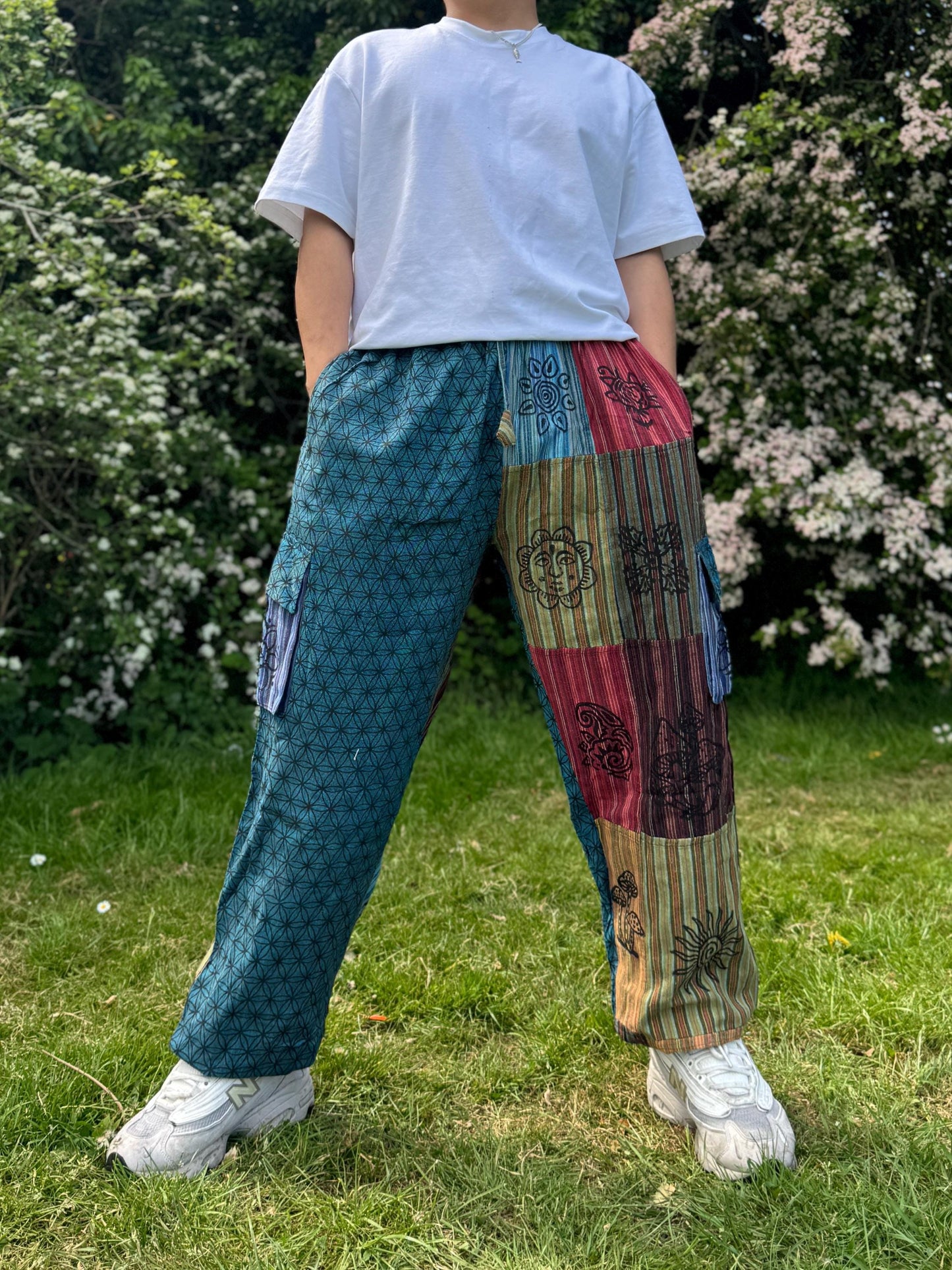 Patchwork Cotton Trousers: Unisex Hippie Festival Pants