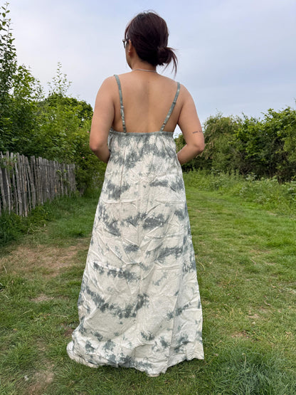 Handmade Tie Dye Maxi Dress: Boho Cotton Sundress, Adjustable Straps