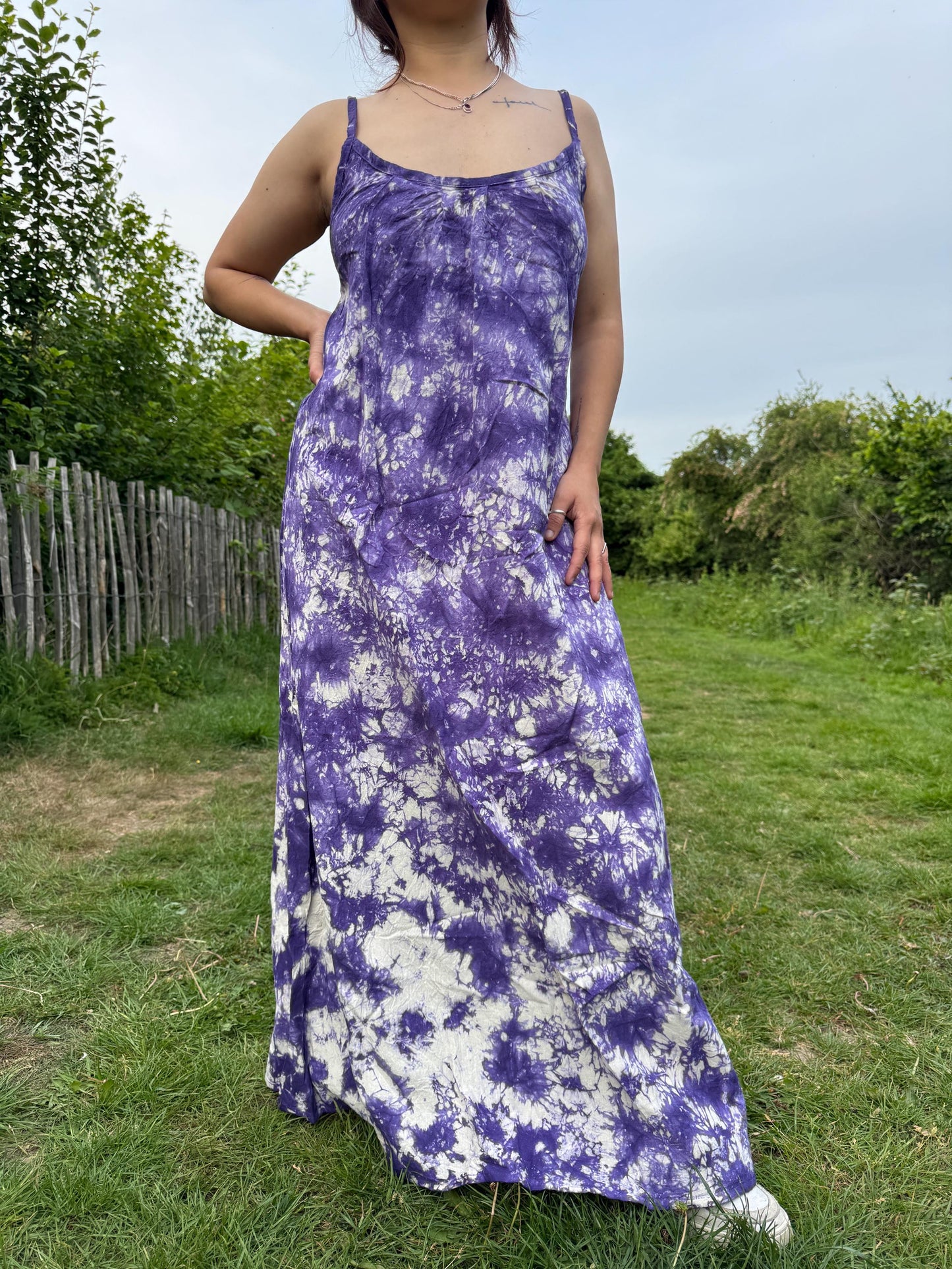 Handmade Tie Dye Maxi Dress: Boho Cotton Sundress, Adjustable Straps