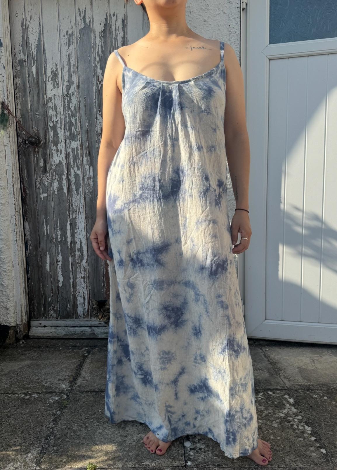 Handmade Tie Dye Maxi Dress: Boho Cotton Sundress, Adjustable Straps