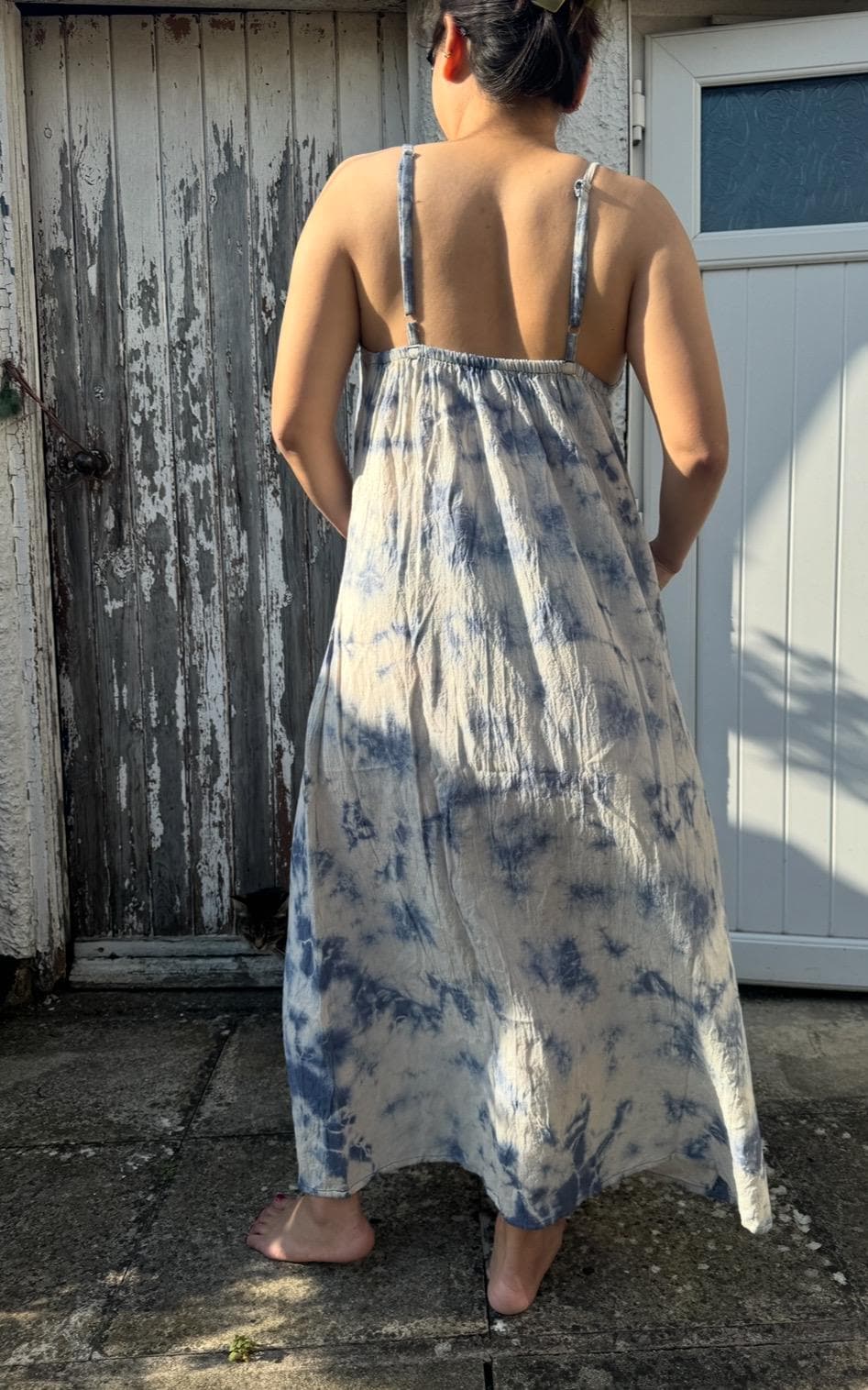 Handmade Tie Dye Maxi Dress: Boho Cotton Sundress, Adjustable Straps