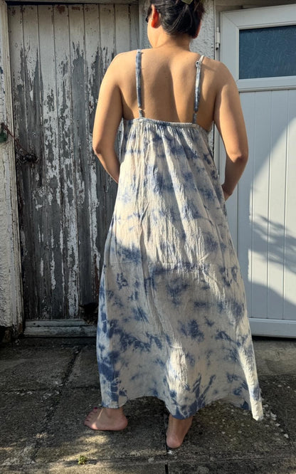 Handmade Tie Dye Maxi Dress: Boho Cotton Sundress, Adjustable Straps