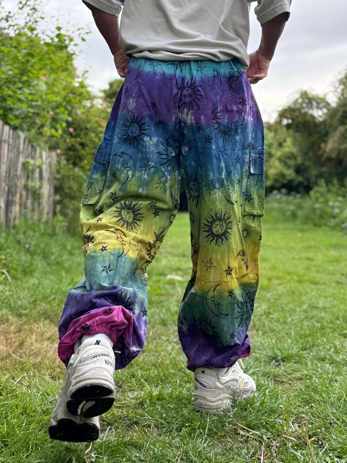 Unisex Tie Dye Hippie Pants: Mushroom Print Cotton Festival Trousers