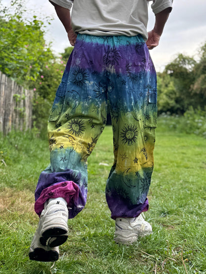 Unisex Tie Dye Hippie Pants: Mushroom Print Cotton Festival Trousers
