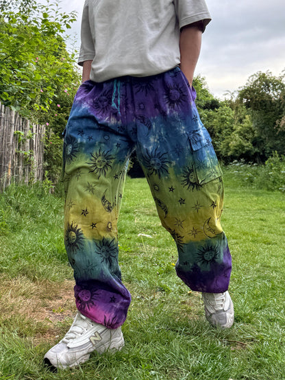 Unisex Tie Dye Hippie Pants: Mushroom Print Cotton Festival Trousers