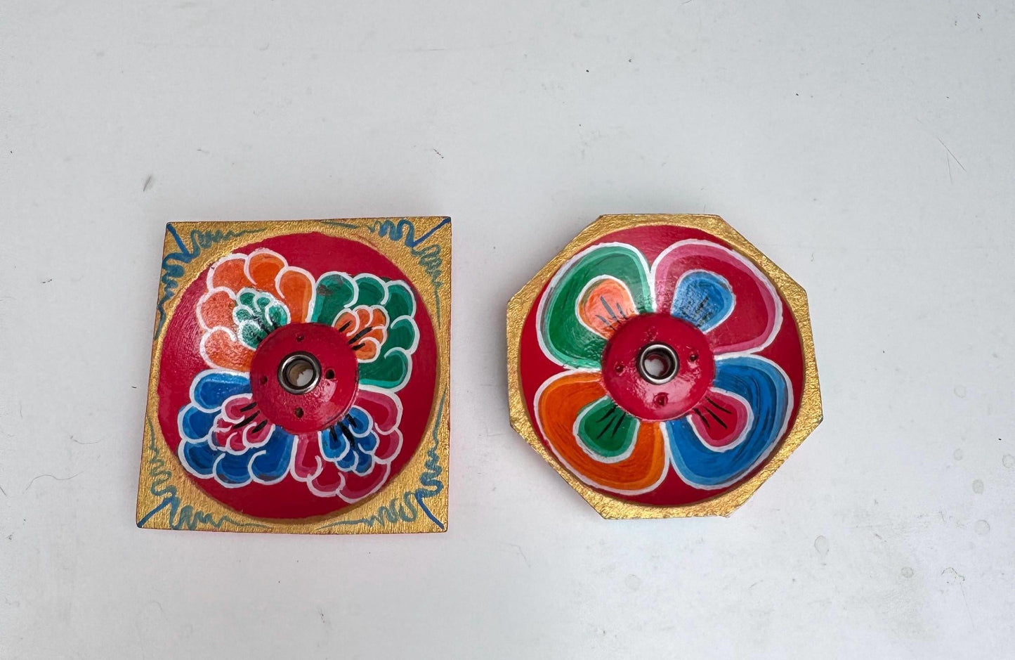 Hand Painted Wooden Incense Holder, Floral Boho Meditation Yoga Decor