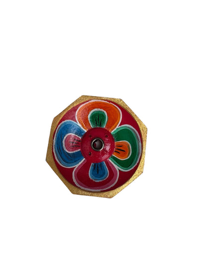 Hand Painted Wooden Incense Holder, Floral Boho Meditation Yoga Decor
