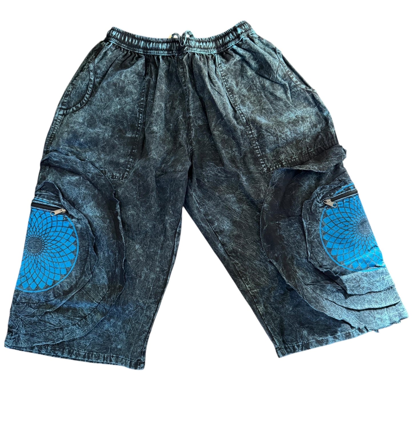 Mandala Print Cotton Festival Shorts: Unisex Boho Hippie Pants