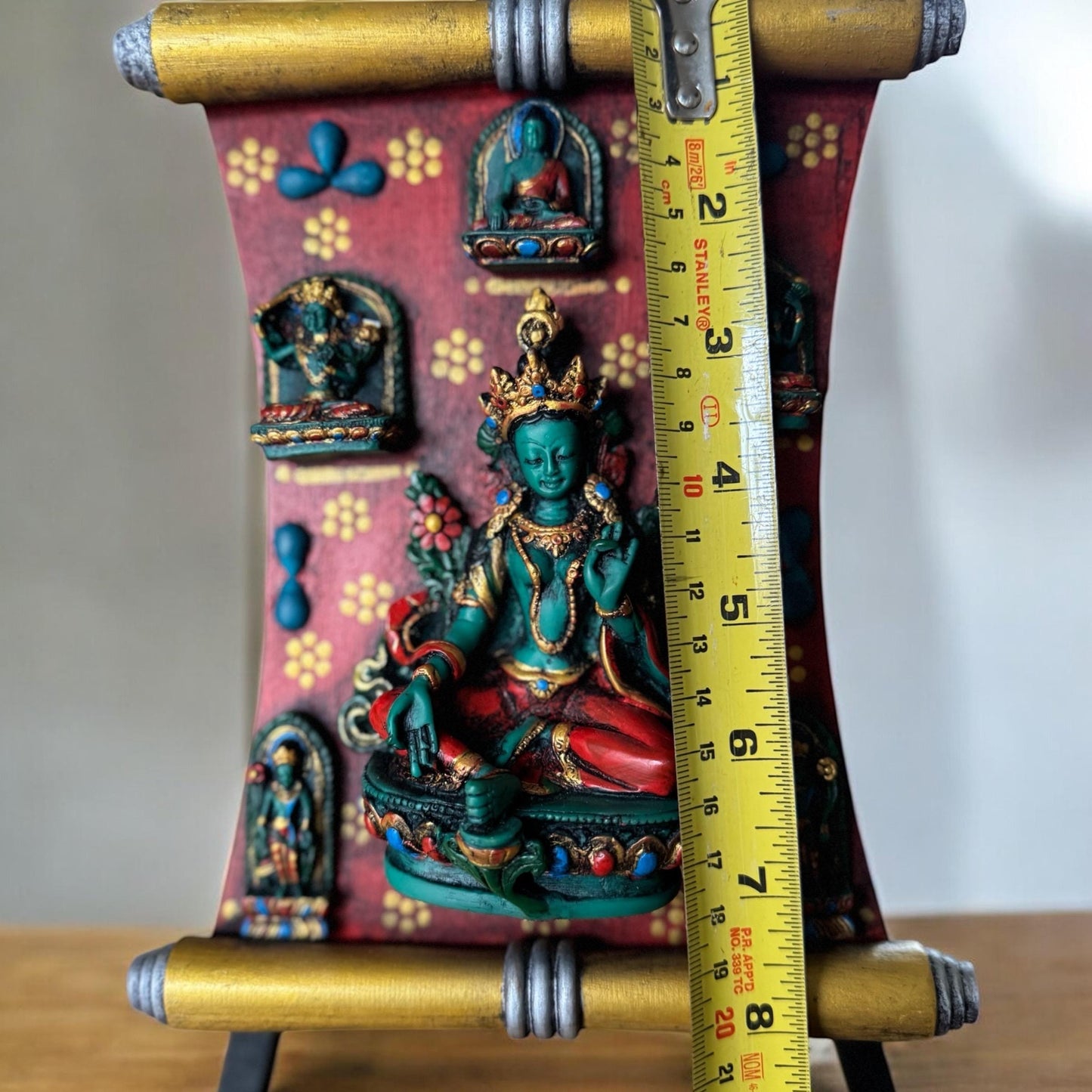Green Tara Sculpture: Handmade Resin & Wood Buddhist Altar Decor