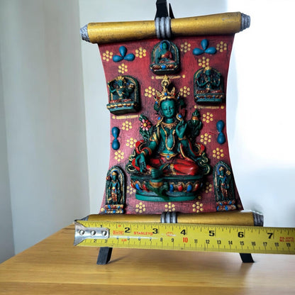 Green Tara Sculpture: Handmade Resin & Wood Buddhist Altar Decor