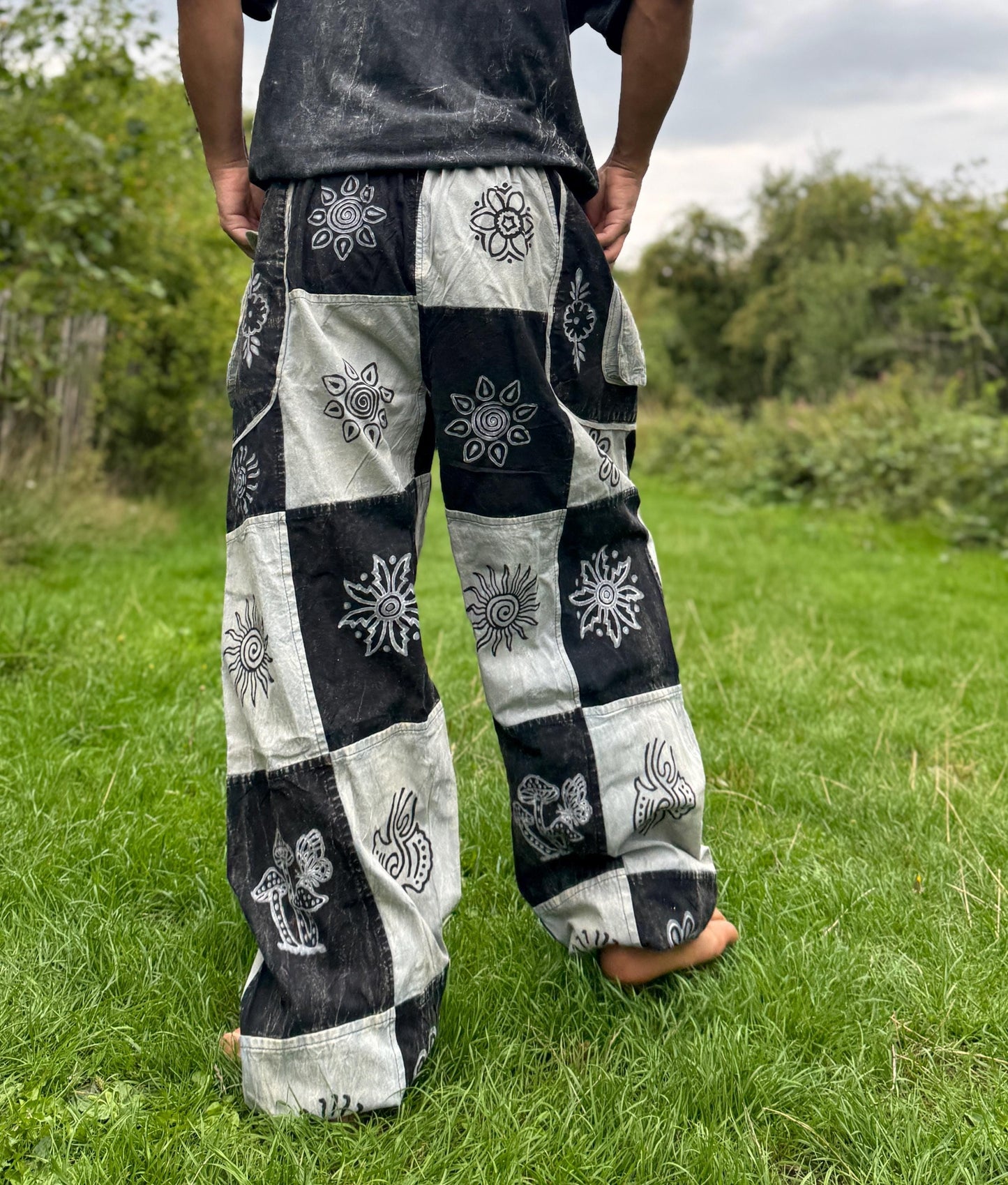 Boho Patchwork Cotton Trousers: Handmade Hippie Festival Pants
