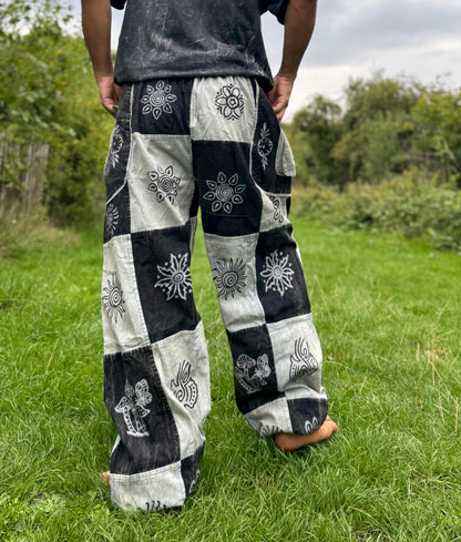 Boho Patchwork Cotton Trousers: Handmade Hippie Festival Pants
