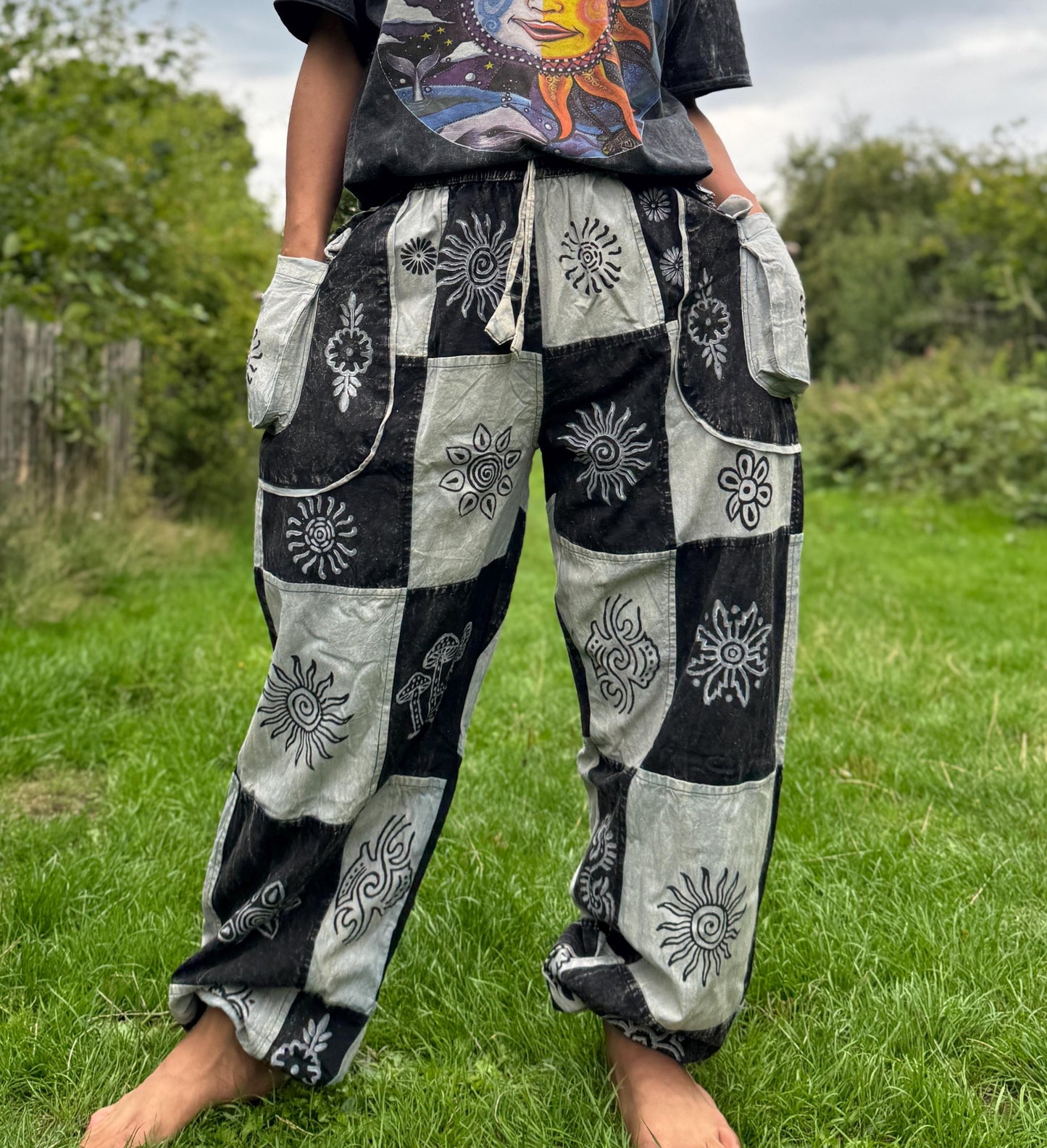 Boho Patchwork Cotton Trousers: Handmade Hippie Festival Pants