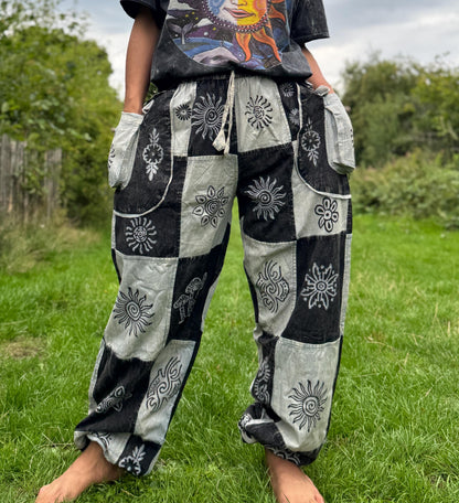 Boho Patchwork Cotton Trousers: Handmade Hippie Festival Pants