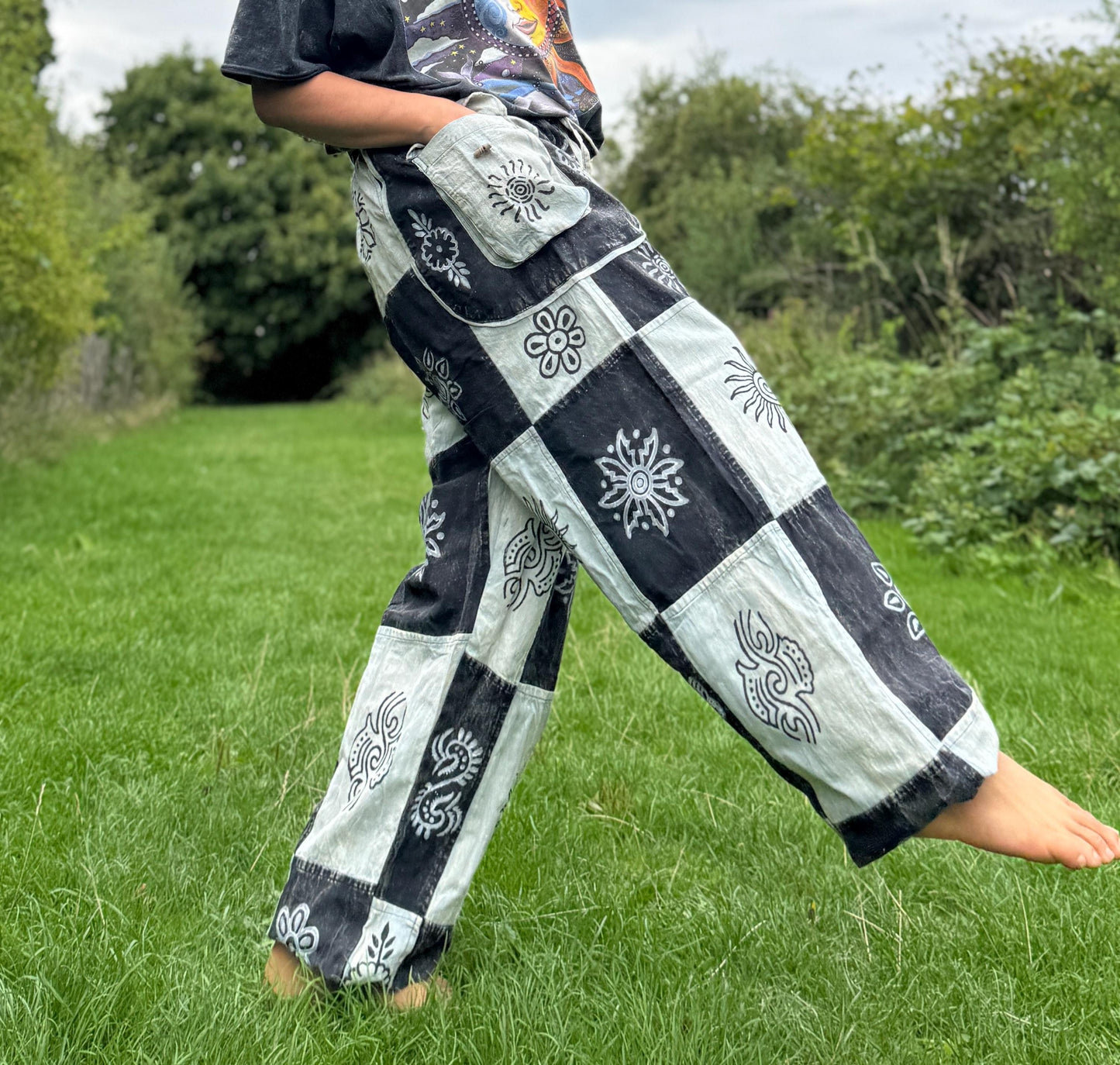 Boho Patchwork Cotton Trousers: Handmade Hippie Festival Pants