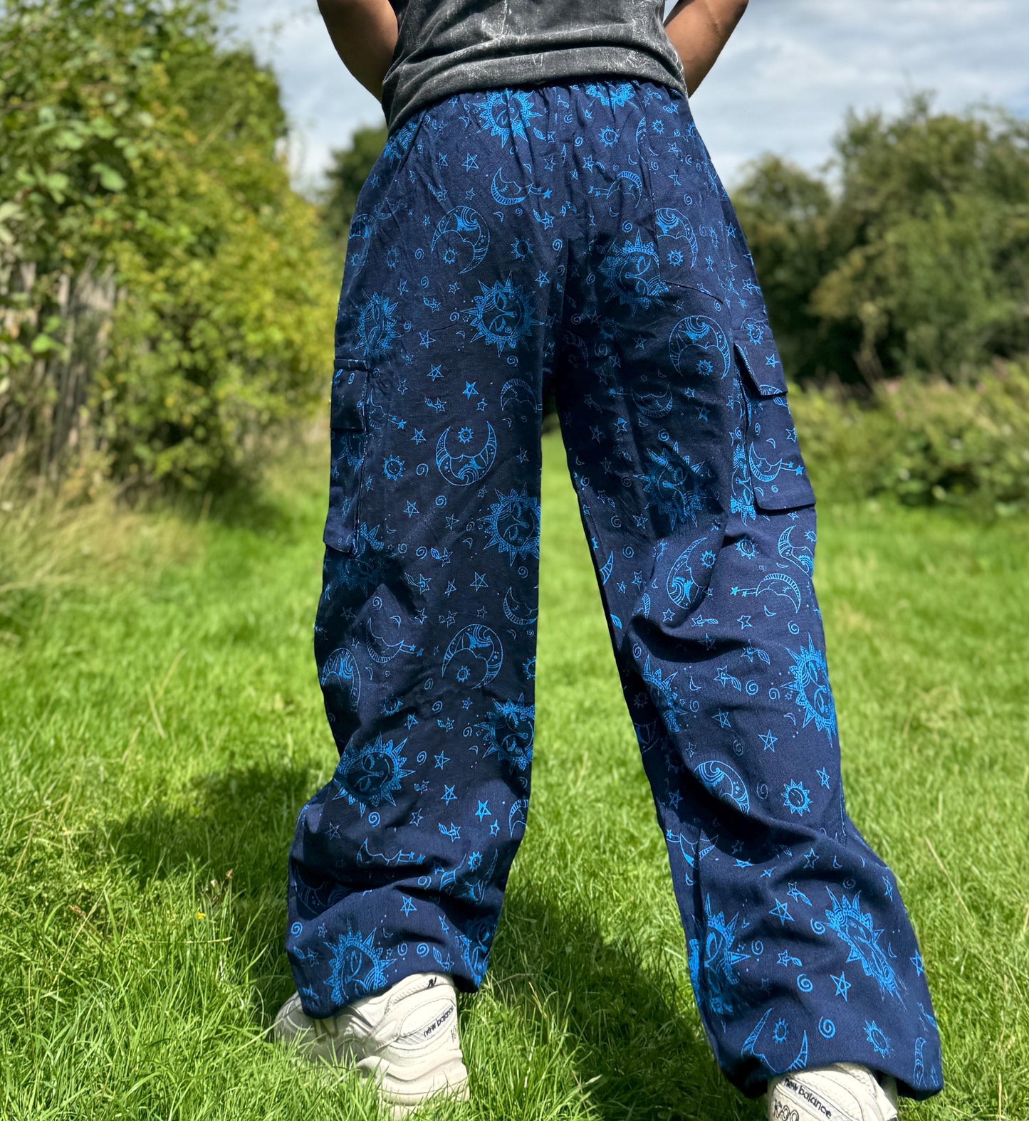 Unisex Sun & Moon Print Cotton Hippie Pants - Festival Joggers