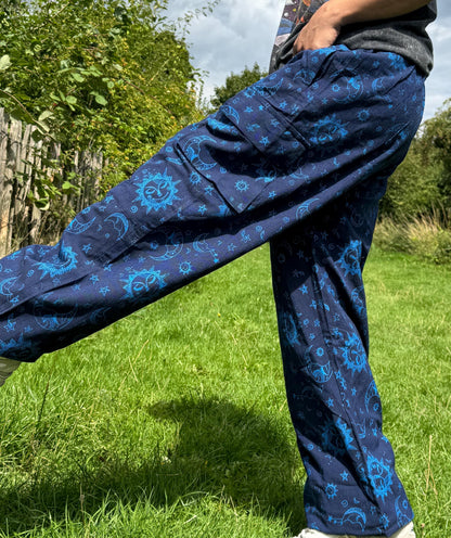 Unisex Sun & Moon Hippie Pants: Festival Cotton Trousers