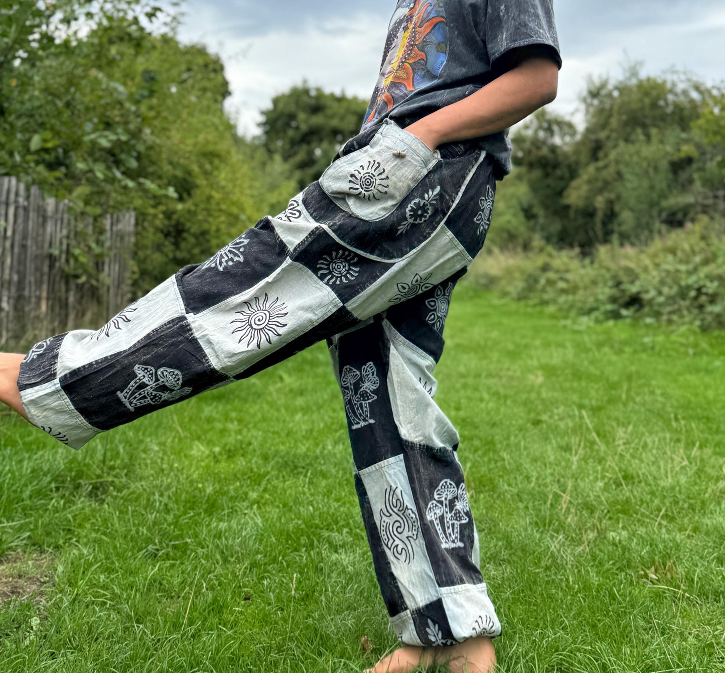 Boho Patchwork Cotton Trousers: Handmade Hippie Festival Pants