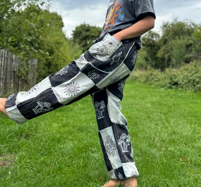 Boho Patchwork Cotton Trousers: Handmade Hippie Festival Pants