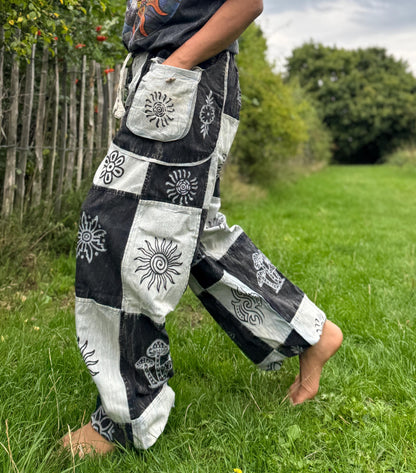 Boho Patchwork Cotton Trousers: Handmade Hippie Festival Pants
