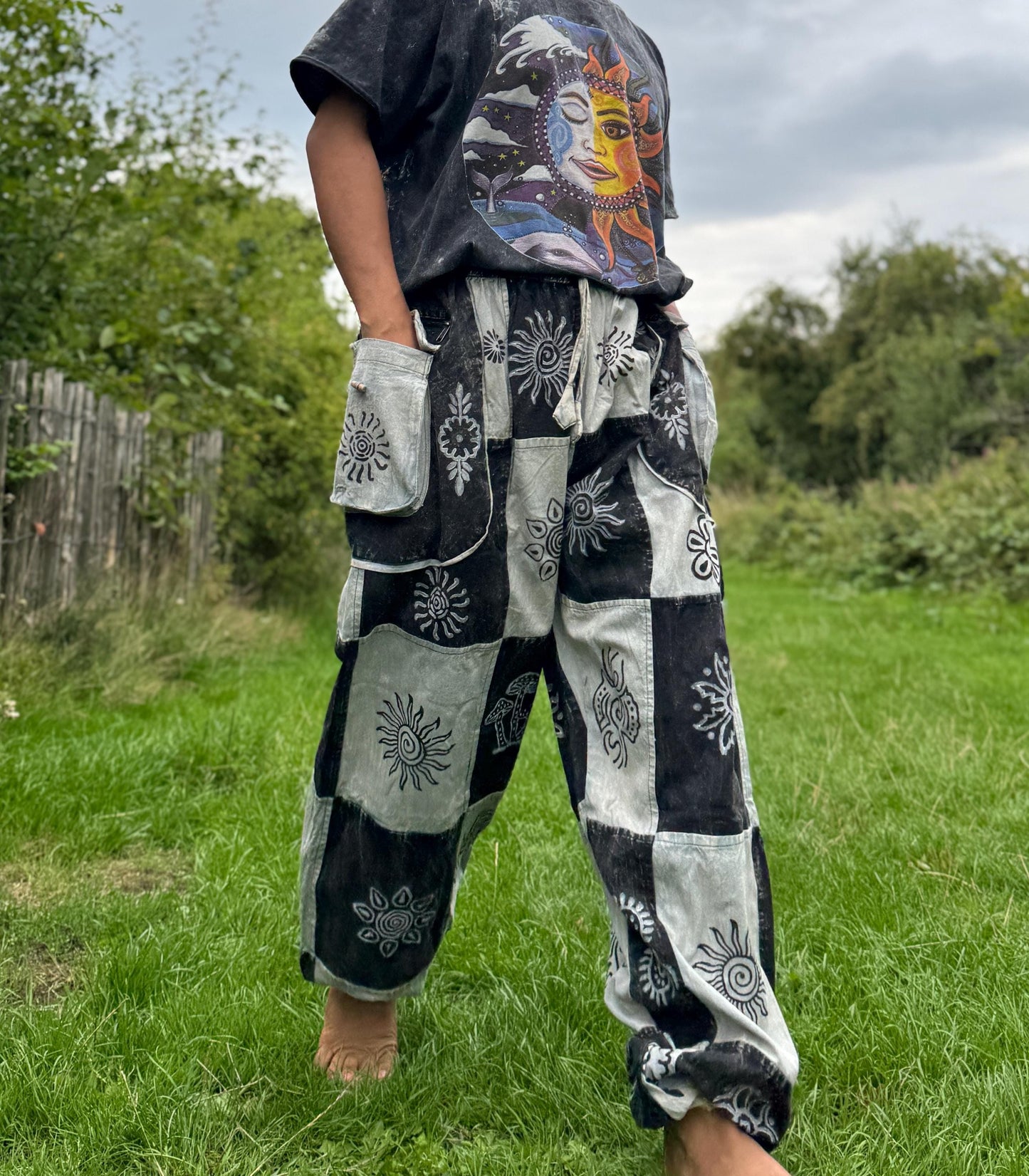 Boho Patchwork Cotton Trousers: Handmade Hippie Festival Pants
