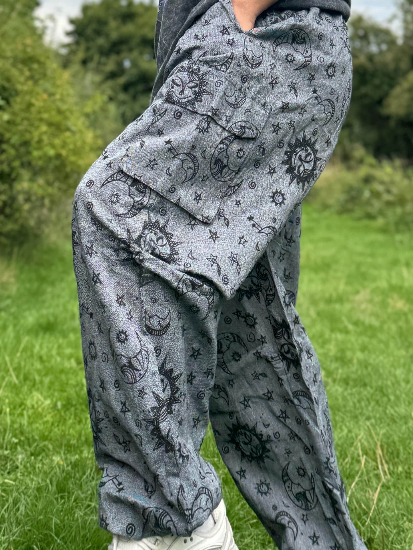 Unisex Sun & Moon Print Cotton Hippie Pants - Festival Joggers