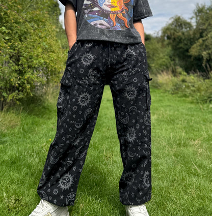 Unisex Sun & Moon Print Cotton Hippie Pants - Festival Joggers