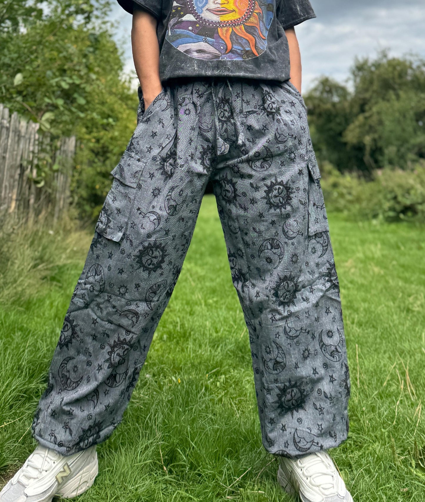 Unisex Sun & Moon Hippie Pants: Festival Cotton Trousers