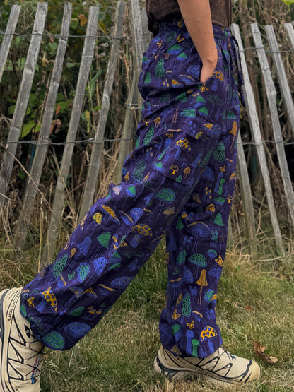 Mushroom Print Cotton Hippie Pants: Unisex Festival Yoga Trousers