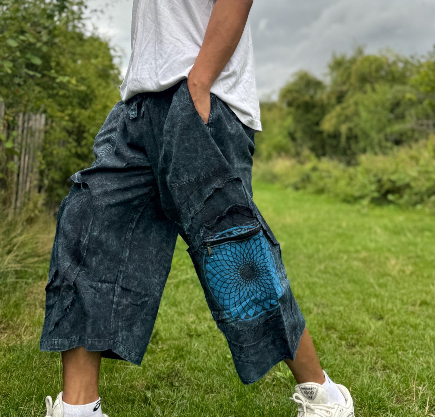 Mandala Print Cotton Bermuda Shorts: Unisex Hippie Festival Pants