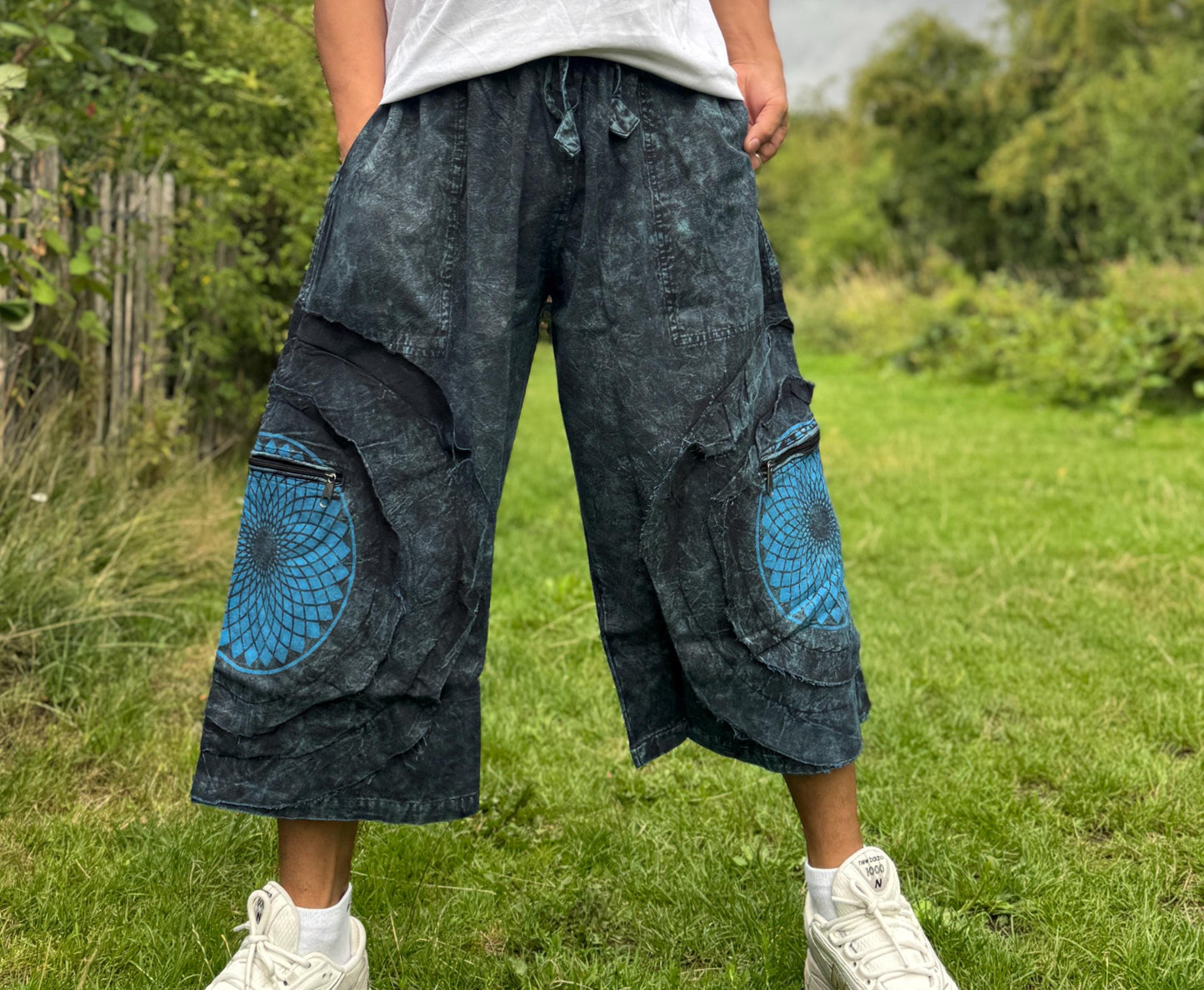 Mandala Print Cotton Bermuda Shorts: Unisex Hippie Festival Pants