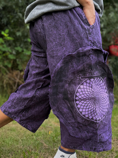 Mandala Print Cotton Bermuda Shorts: Unisex Hippie Festival Pants