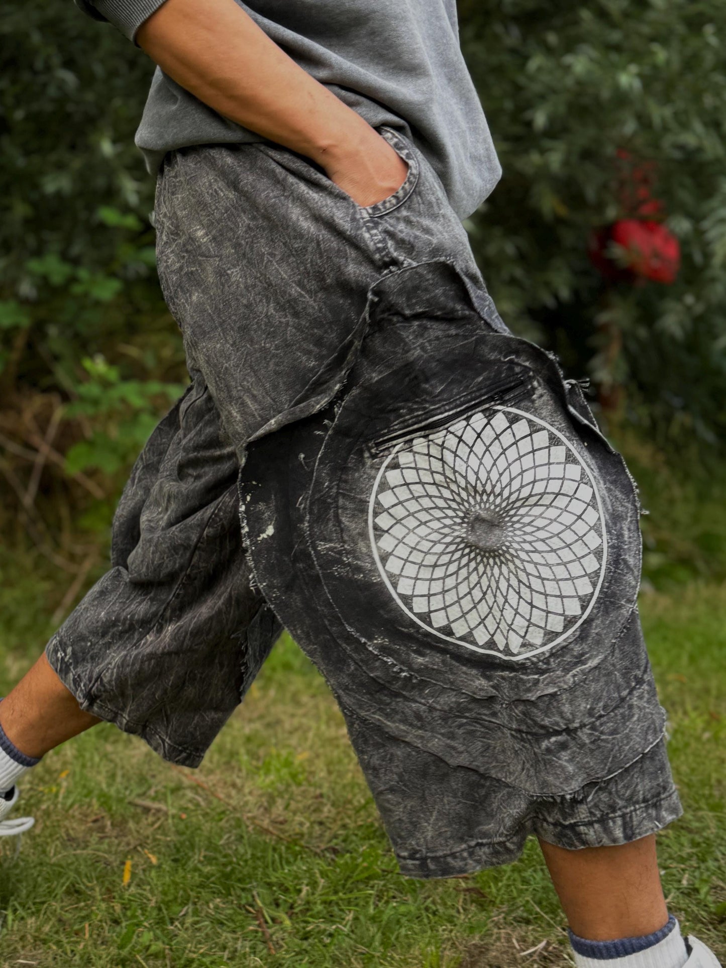 Mandala Print Cotton Bermuda Shorts: Unisex Hippie Festival Pants