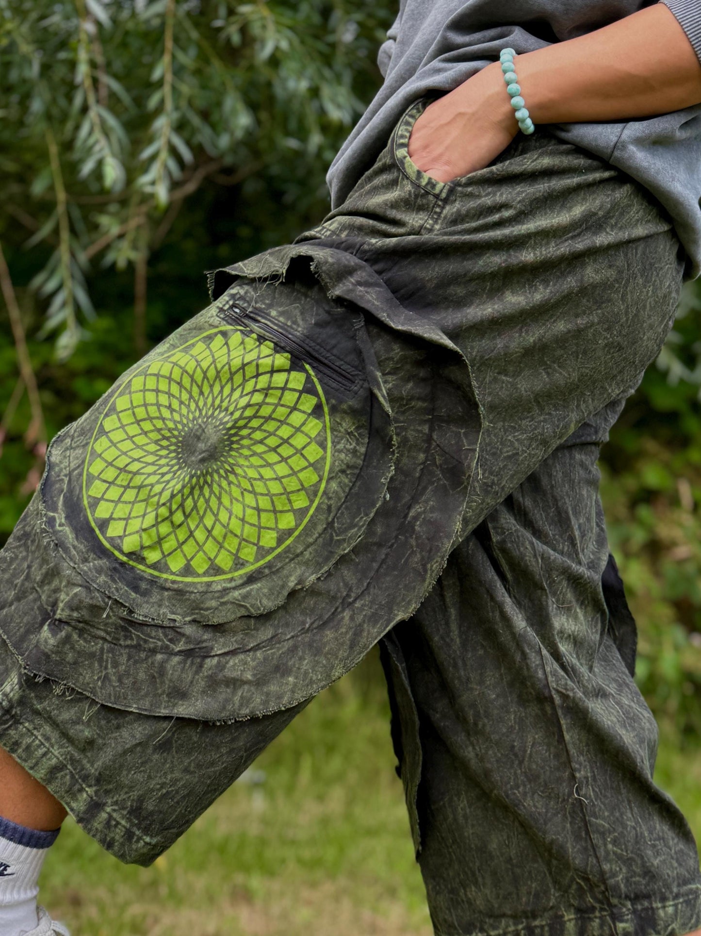 Mandala Print Cotton Bermuda Shorts: Unisex Hippie Festival Pants
