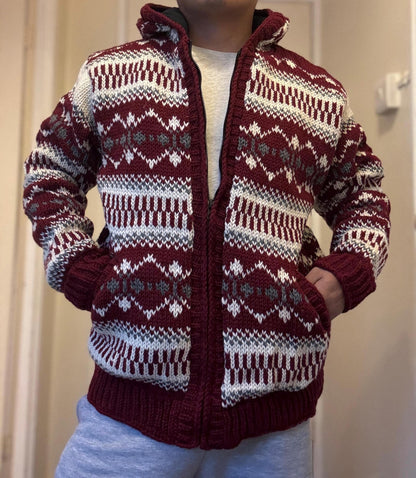 Handmade Wool Fleece Lined Hoodie: Nepali Knitted Winter Jacket