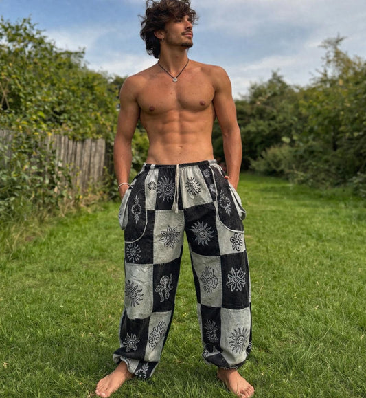 Boho Patchwork Cotton Trousers: Handmade Hippie Festival Pants