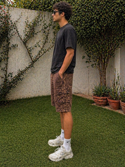 Handmade Organic Cotton Cargo Shorts: Stone Washed Hippie Festival Style