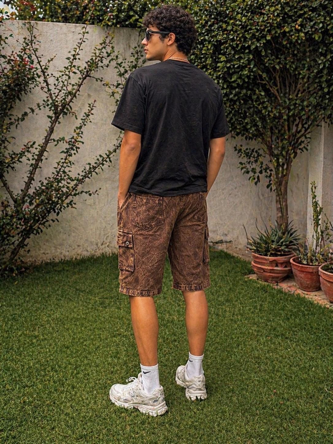 Handmade Organic Cotton Cargo Shorts: Stone Washed Hippie Festival Style